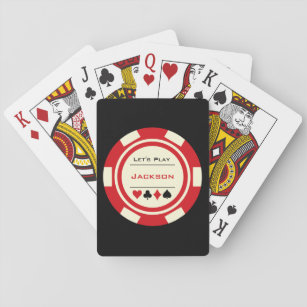 Red Off White Casino Poker Chip Monogrammed Playing Cards