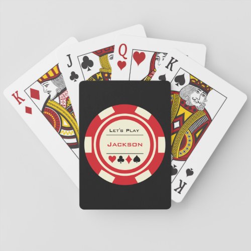 Red Off White Casino Poker Chip Monogrammed Poker Cards