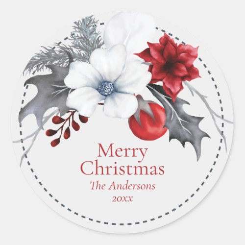 Red Off_White Foliage Christmas Gift Stickers