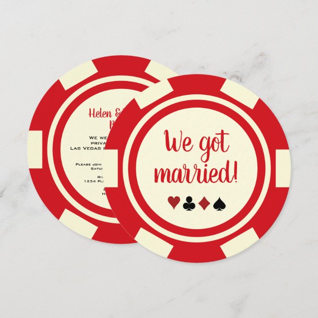 Red Off White Poker Chip Marriage Announcement (Front/Back)