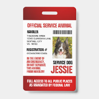Red Official Service Animal Custom Photo ID Badge