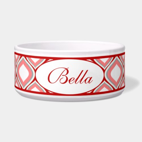 Red Ogee Personalized Ceramic Dog Bowl