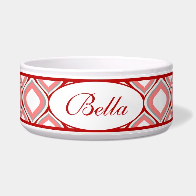 Red Ogee Personalized Ceramic Dog Bowl (Front)
