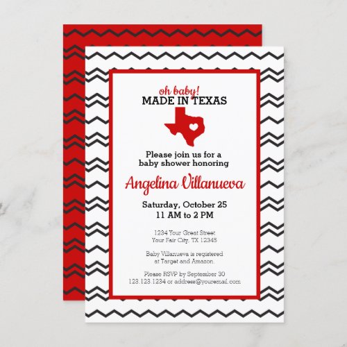 Red Oh Baby Chevron Made in Texas Shower Invitation
