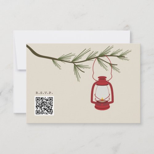 Red Oil Lantern Evergreen Camping Wedding QR Code RSVP Card