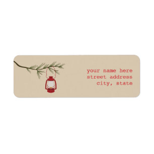 Red Oil Lantern Evergreen Tree Address Label