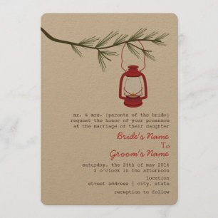 Red Oil Lantern Evergreen Tree Wedding Invitation