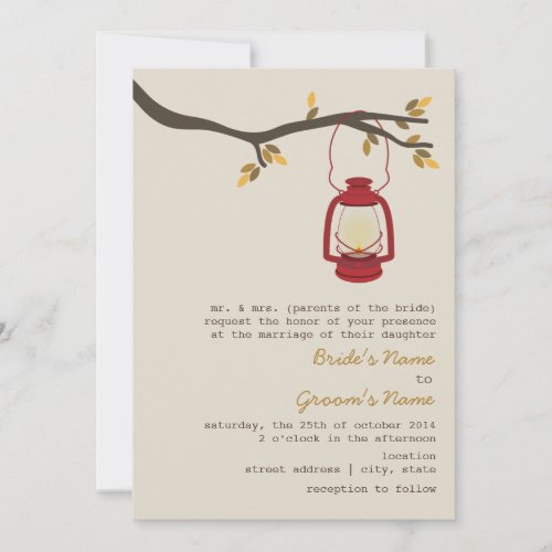 Red Oil Lantern Wilderness  Camping Fall Wedding Invitation