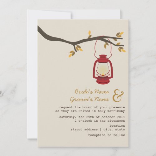 Red Oil Lantern Wilderness  Camping Fall Wedding Invitation