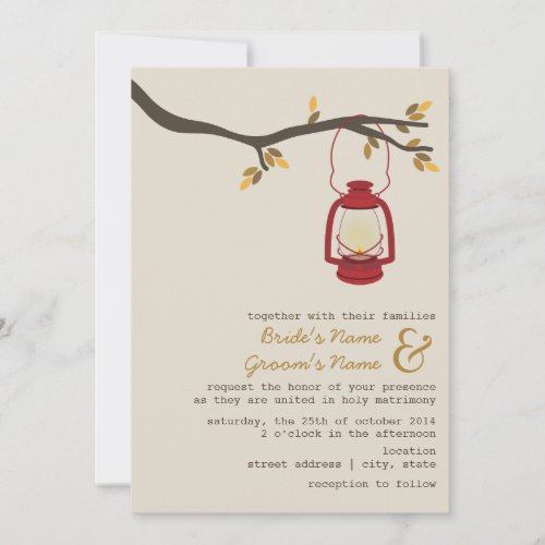 Red Oil Lantern Wilderness  Camping Fall Wedding Invitation