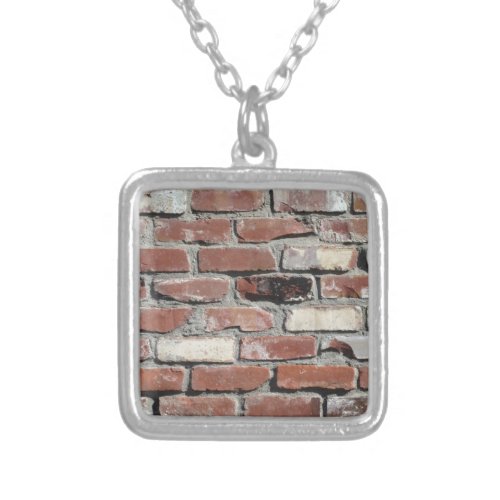 Red old brick wall effect silver plated necklace