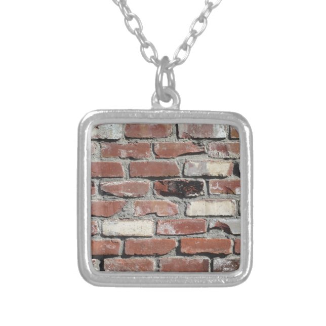 Red old brick wall effect silver plated necklace (Front)