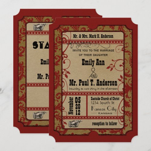Vintage Broadway Poster Movie Ticket Wedding Custom Invites