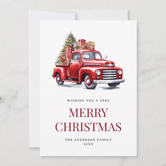 Red Old Truck Fireplace Holiday Card (Front)