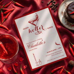 Red Older Wiser Hotter Birthday Invitation