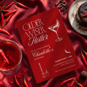 Red Older Wiser Hotter Birthday Invitation
