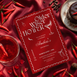 Red Older Wiser Hotter Birthday Invitation