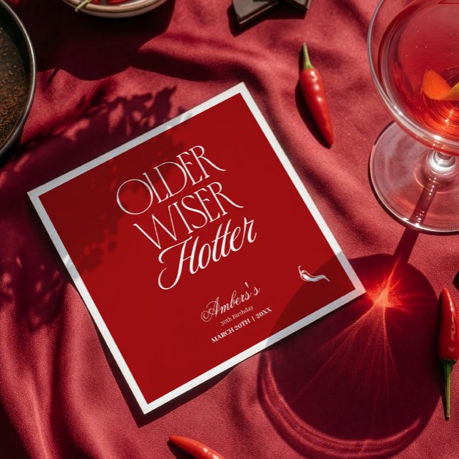 Red Older Wiser Hotter Birthday Napkins (Creator Uploaded)