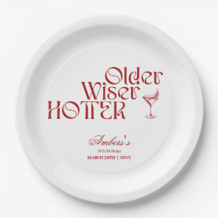 Red Older Wiser Hotter Birthday Paper Plates
