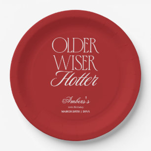 Red Older Wiser Hotter Birthday Paper Plates