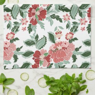 Red/Olive Floral Kitchen Towel