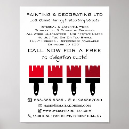 Red Ombre Brushes Painter  Decorator Advertising Poster