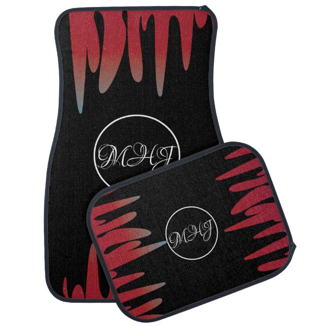 Red Ombre Dripping Black Car Floor Mat (Set)