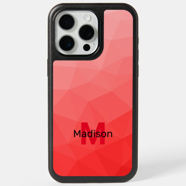 Red ombre geometric mesh pattern Monogram iPhone 15 Pro Max Case (Back)
