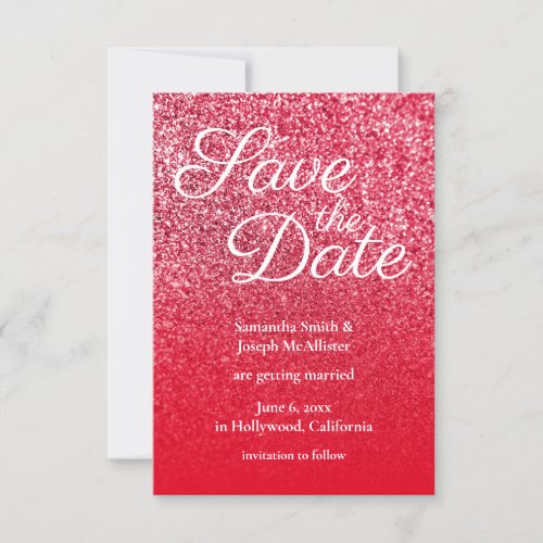 Red Ombre Glitter Save the Date Invitation