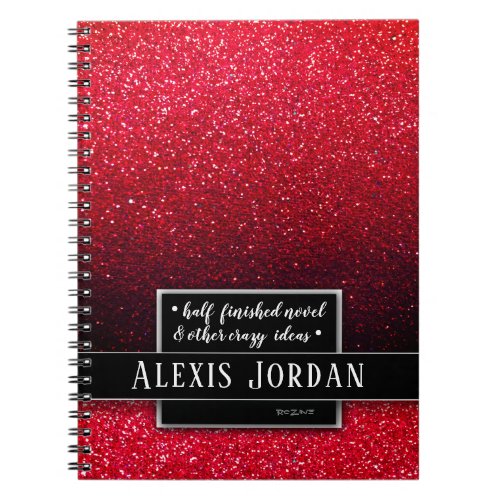 Red Ombre Glitter Sparkles Black White Monogram Notebook