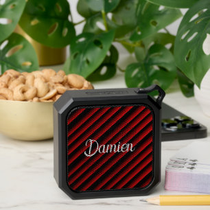 Red Ombre Gradient Stripes Background Name Bluetooth Speaker