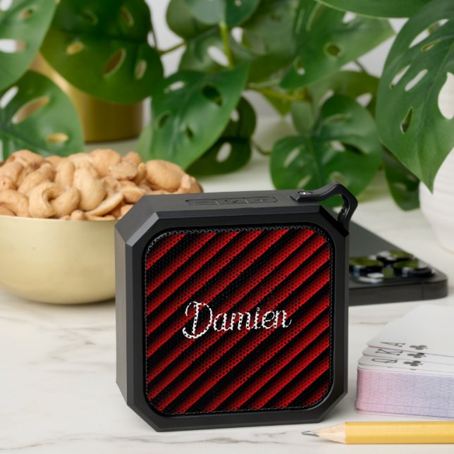 Red Ombre Gradient Stripes Background Name Bluetooth Speaker (Insitu(Table))