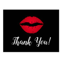 Red Ombre Lipstick Kiss Thank You Black Postcard