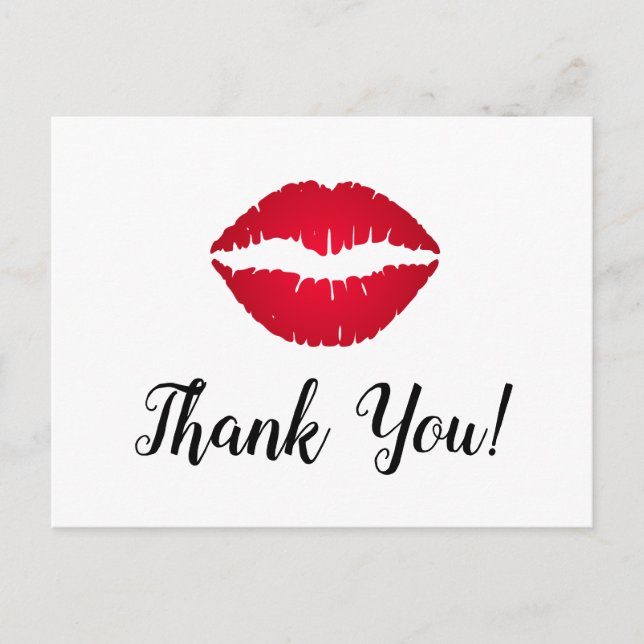 Red Ombre Lipstick Kiss Thank You Postcard (Front)