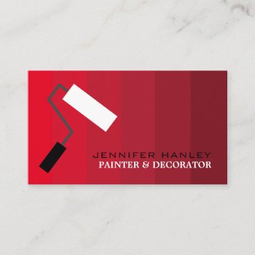 Red Ombre & Paint Roller, Painter & Decorator Business Card