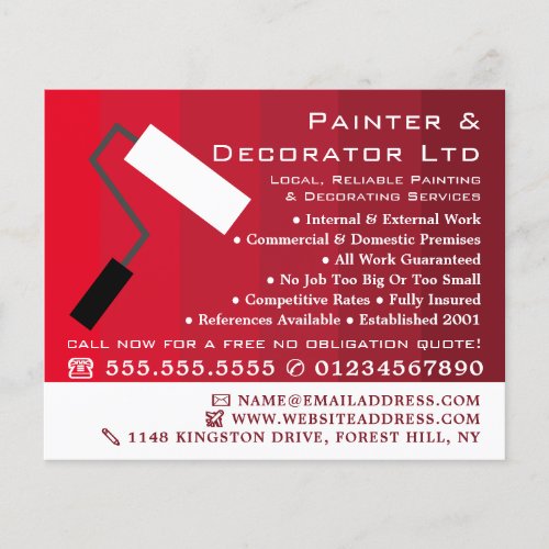 Red Ombre  Paint Roller Painter  Decorator Flyer