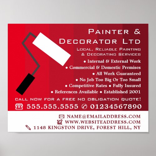 Red Ombre  Paint Roller Painter  Decorator Poster