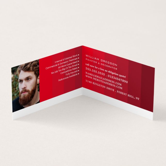 Red Ombre Stripes, Painter & Decorator Photo Business Card (Inside)
