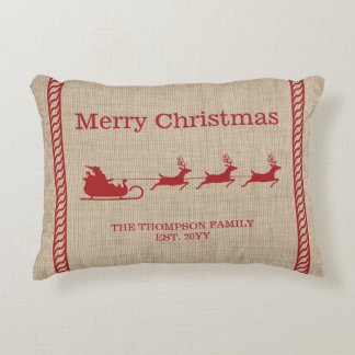 Red On Beige Santa's Sleigh Christmas Silhouette Accent Pillow