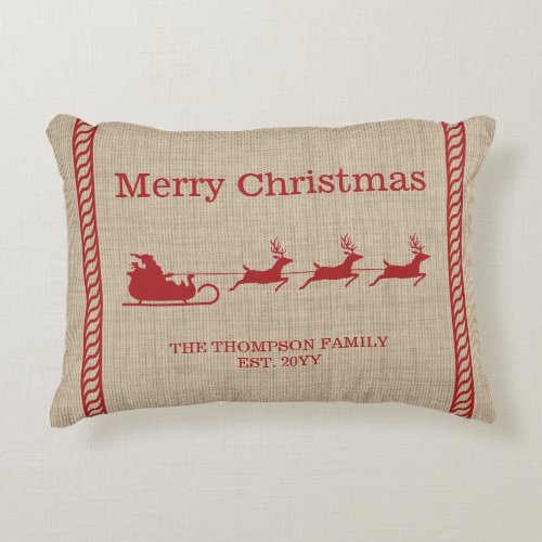 Red On Beige Santas Sleigh Christmas Silhouette Accent Pillow