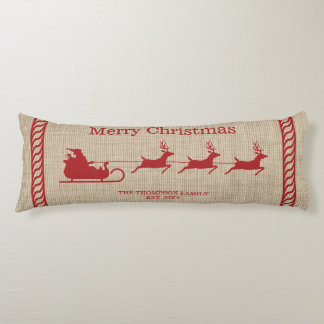 Red On Beige Santa's Sleigh Christmas Silhouette Body Pillow