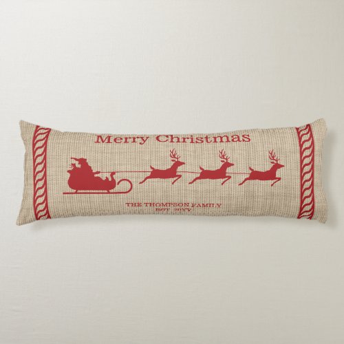 Red On Beige Santas Sleigh Christmas Silhouette Body Pillow