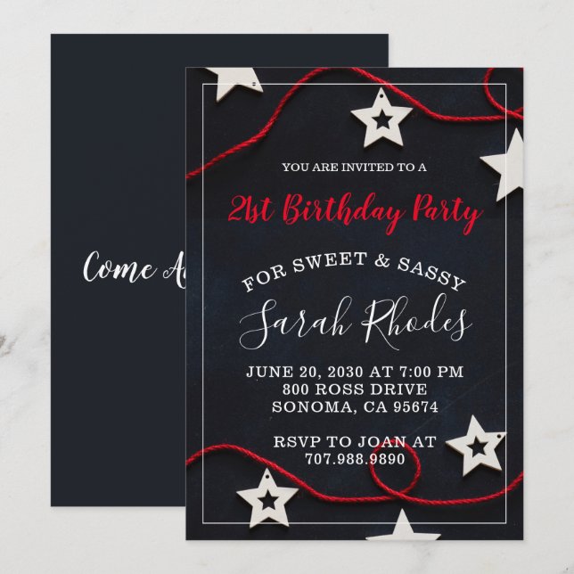 Red On Black 21st Birthday Party Invitation (Front/Back)