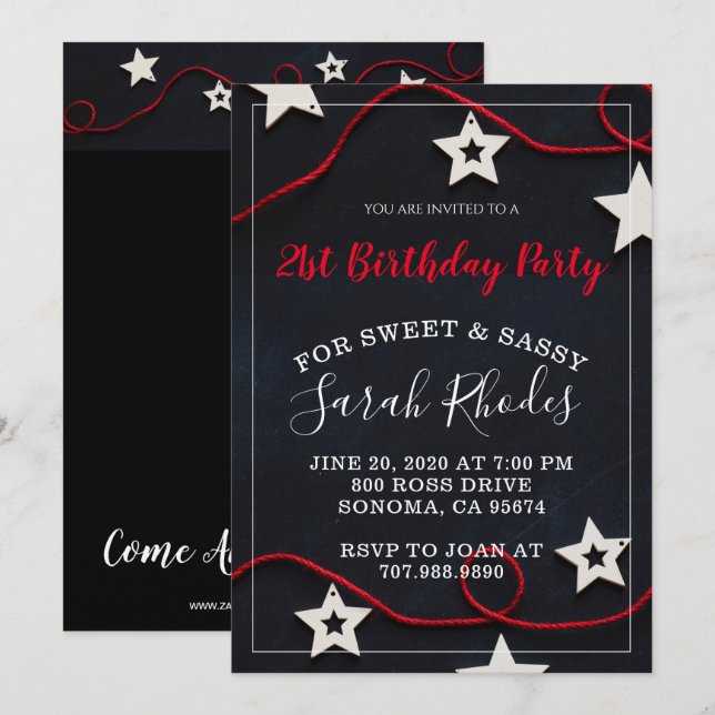 Red On Black 21st Birthday Party Invitation (Front/Back)