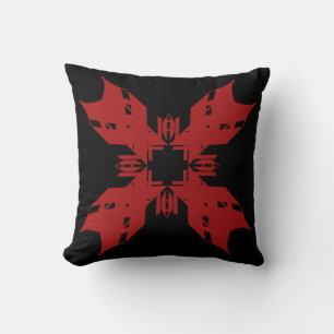 Red on Black Abstract Art 4-Petal Flower Design Throw Pillow