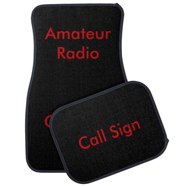 Red on Black Amateur Radio Call Sign Car Mat (Set)