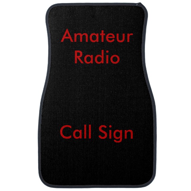 Red on Black Amateur Radio Call Sign Car Mat (Front)