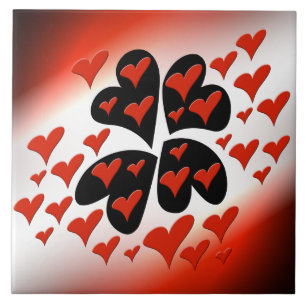 Red on Black Hearts Ceramic Tile