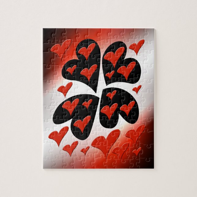 Red on Black Hearts Jigsaw Puzzle (Vertical)