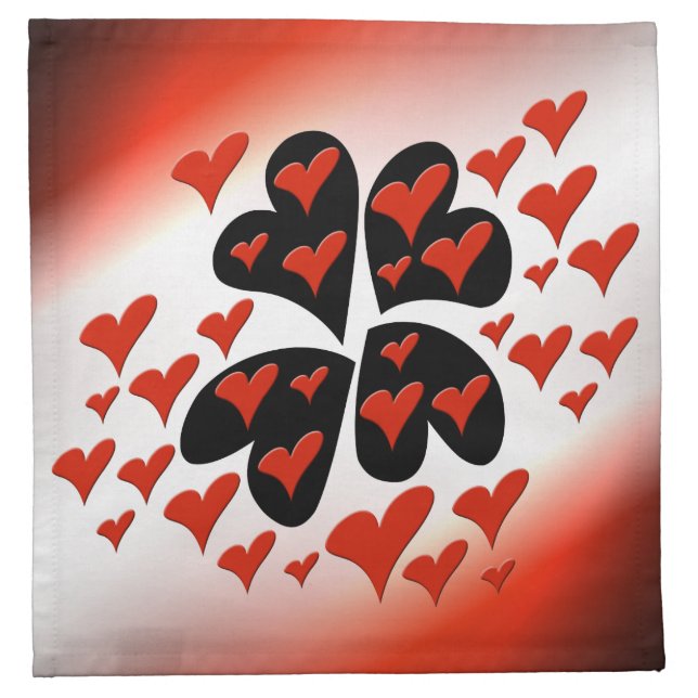 Red on Black Hearts Napkin (Front)